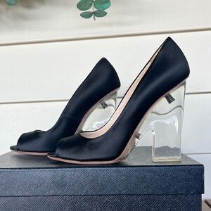 Prada 1K523C Nero (black) Satin and Acrylic Wedged Heels Size EU 37.5